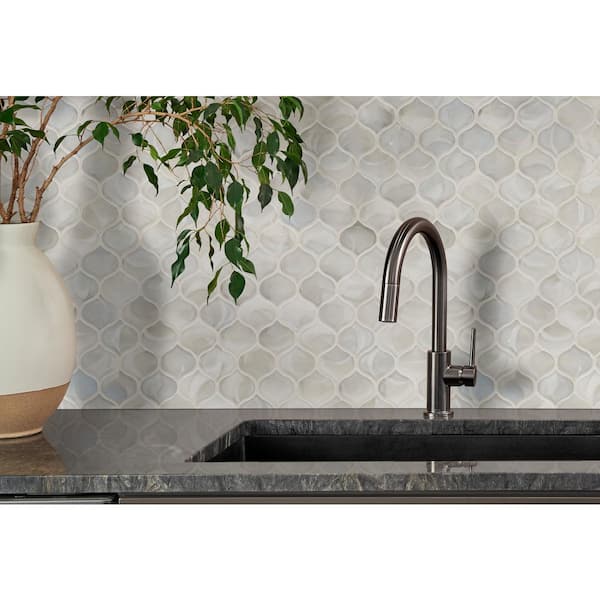 Blue Shimmer Arabesque 10 in. x 10.20 in. x 8 mm Glossy Glass Mesh-Mounted Mosaic Tile (7 sq. ft./Case)