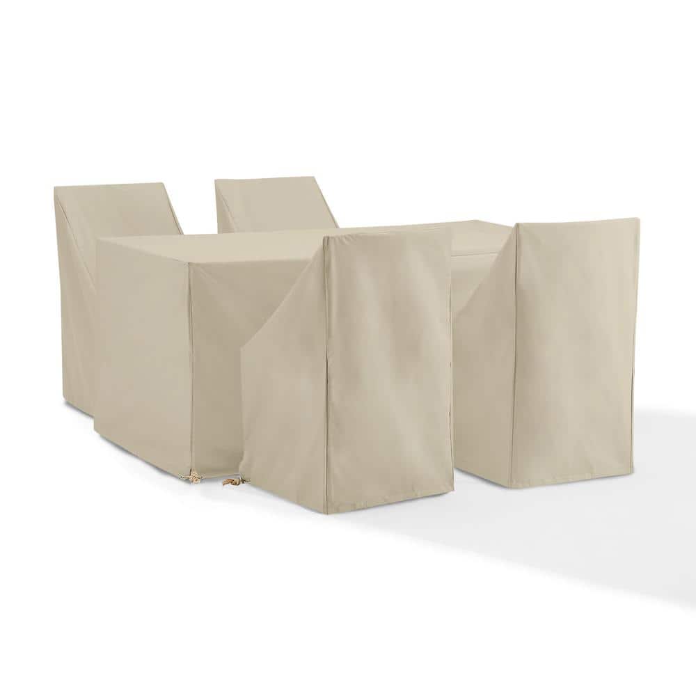 Tan Heavy-Duty Vinyl 5-Piece Outdoor Dining Furniture Cover Set