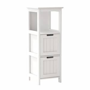 12.99 in. W x 12.99 in. D x 35.43 in. H White MDF Freestanding Bathroom Linen Cabinet with 2-Drawers, 1 Storage Shelf