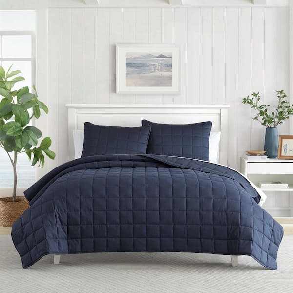 NA Solid Brushed 3-Piece Captains Blue Brushed Micro Jersey Full/Queen Quilt Set