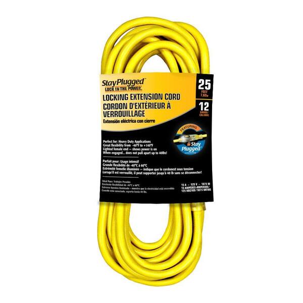 Cerrowire 25 ft. 12/3 Stayplug Extension Cord - Yellow