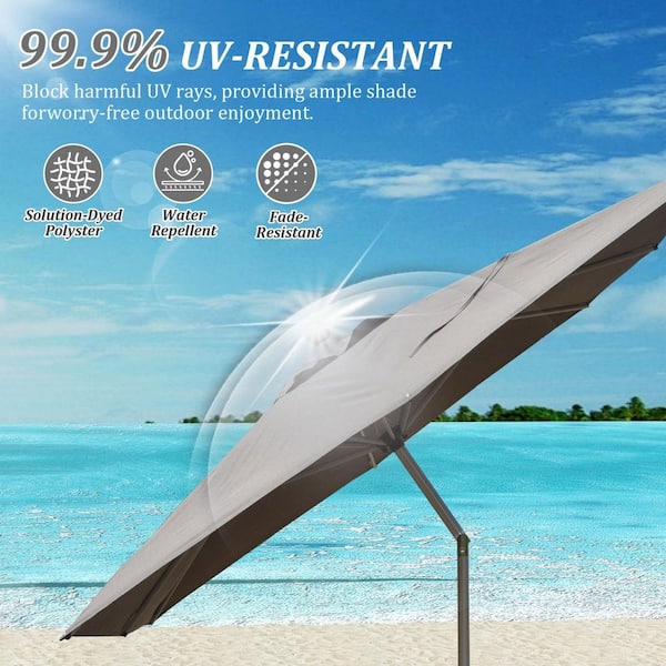 10 ft grey patio umbrella 10ft Round or poolside loungingand sets up in minutes with the included cross base. 10 ft. Round Cantilever Patio