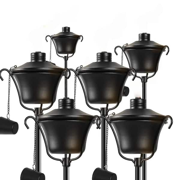 6-Pack Citronella Torches Set,  3-Prong Grounded Stake Outdoor Torches, 14.5 oz. 58 in. Garden Torches Decorative Torch