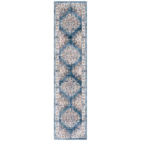 Olympia 2 ft. x 9 ft. Blue/Beige Ornate Medallion Runner Rug