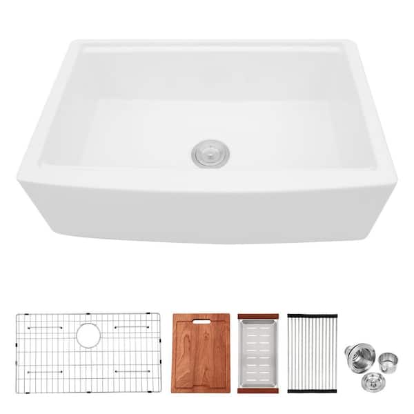 33 in. White Ceramic Farmhouse Single Bowl Kitchen Sink