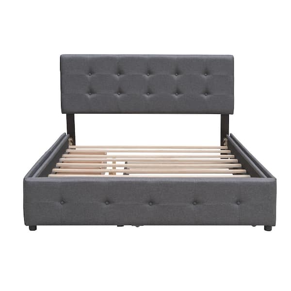 Harper & Bright Designs Dark Gray Wood Frame Queen Size Platform Bed with 2-Drawers and Twin XL Trundle