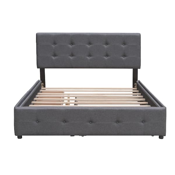 Dark Gray Wood Frame Queen Size Platform Bed with 2-Drawers and Twin XL Trundle