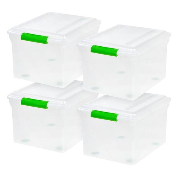 IRIS 34-Qt. Store and Slide File Storage Box in Clear with Green Handle (4-Pack)