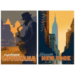 36"x24"each "Down In The Bayou & New York Minute" Frameless Free Floating Tempered Glass Panel Graphic Wall Art Set of 2