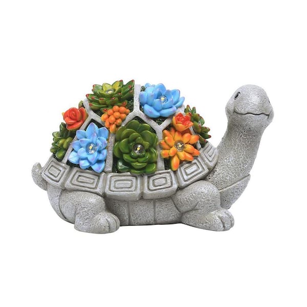 Solar Garden Outdoor Statues Turtle with Succulent and 7 LED Lights  HPWZFLX5 - The Home Depot
