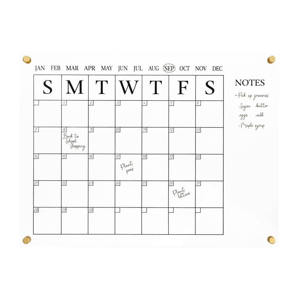Clear Acrylic Monthly Wall Calendar with Notes and Dry Erase Marker