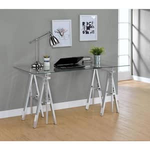 Statham 60 in. Rectangular Clear and Chrome Adjustable Writing Desk with Glass Top