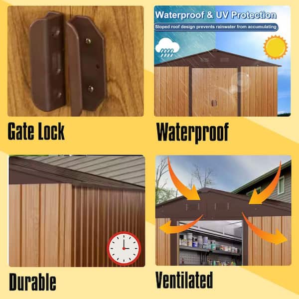 8 ft. W x 10 ft. D Metal Storage Shed Outdoor Tool Room with Foundation Frame and Hooks, Coffee (70.3 sq. ft.)