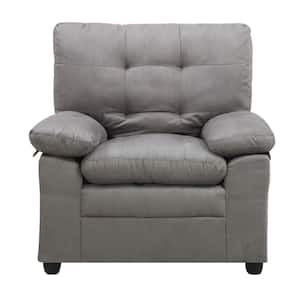 Grayson Upholstered Tufted Arm Chair, Padded Tufted Seat and Back Cushions, - Grey Soft Microfiber