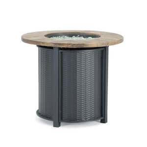 Logan 30 in. x 25 in. Round Powder-Coated Steel Propane Fire Pit Table in Black with Storage Cover