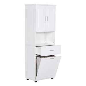 24.72 in. W x 16.29 in. D x 69.92 in. H White MDF Freestanding Linen Cabinet with Tilt-Out Laundry