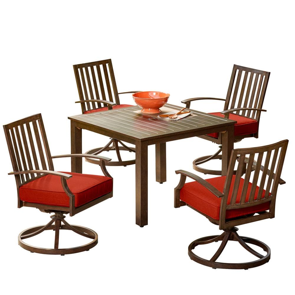 Royal Garden Bridgeport 5Piece Metal Motion Outdoor Dining Set with Red Cushions LAKDST503