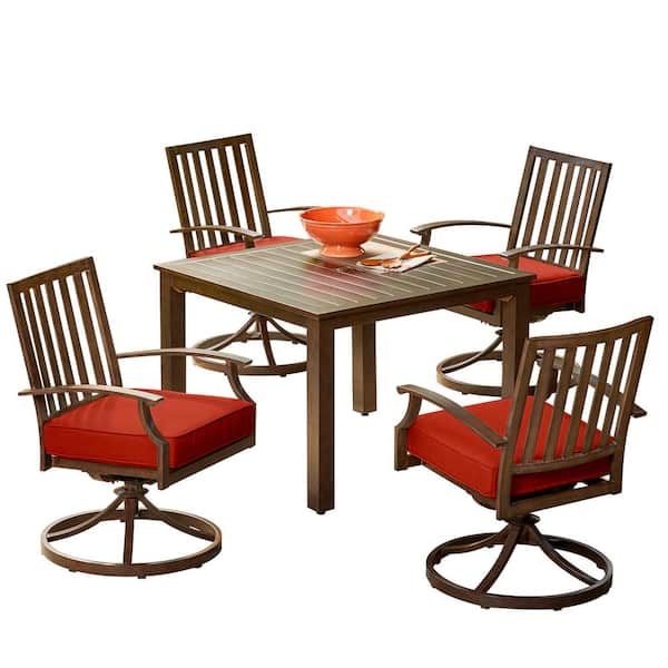 Royal Garden Bridgeport 5-Piece Metal Motion Outdoor Dining Set with Red Cushions