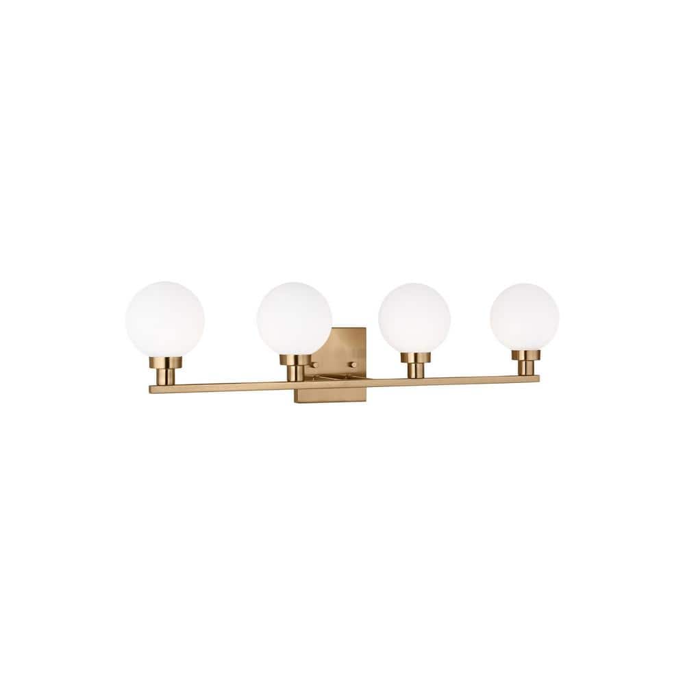 Clybourn Satin Brass 4-Light Dimmable Vanity with Milk Glass Shades