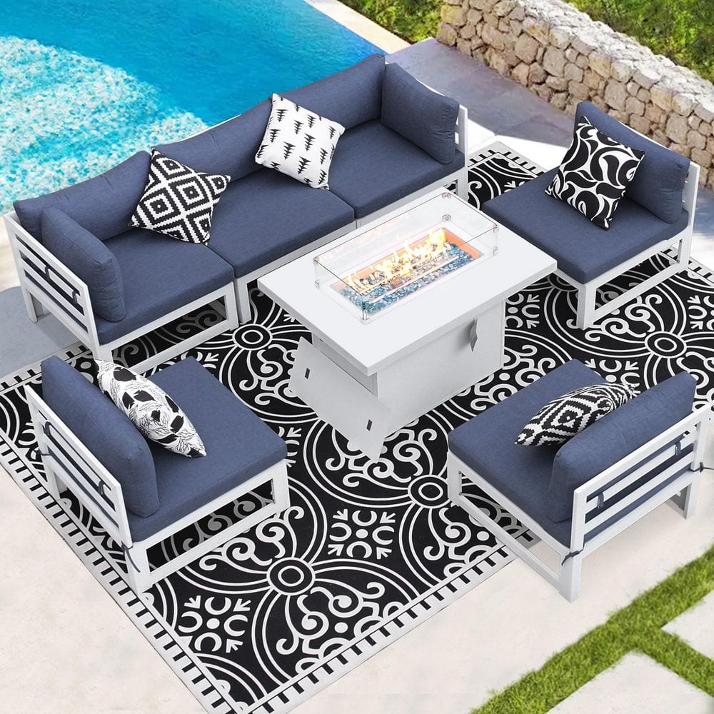 Luxury White 7-Piece Aluminum Patio Conversation Deep Seating Set with 55,0