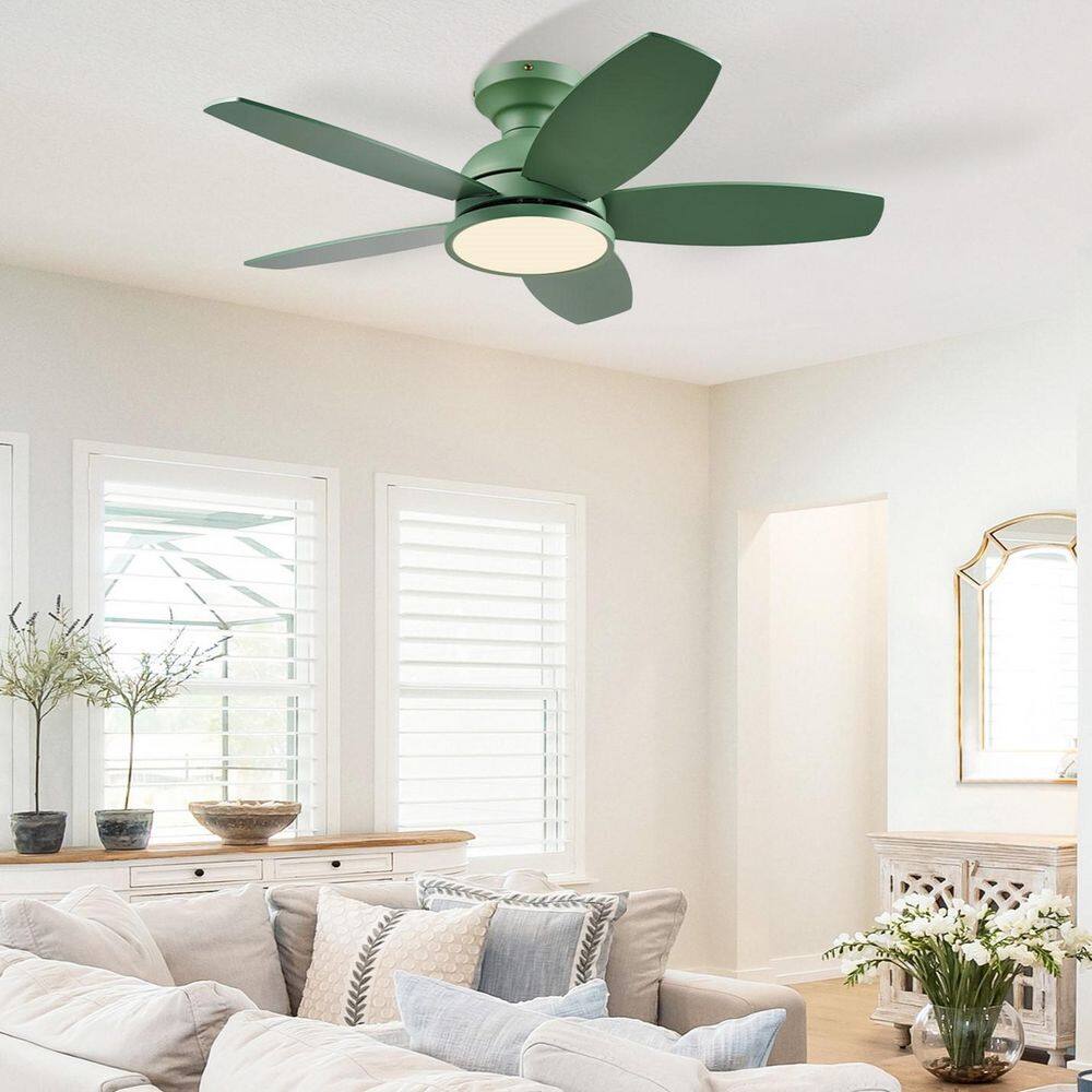 36 in. Integrated LED Green Natural Woodgrain Low Profile Flush Mount Modern Standard Ceiling Fan with Light and Remote price history on PriceWatchPro