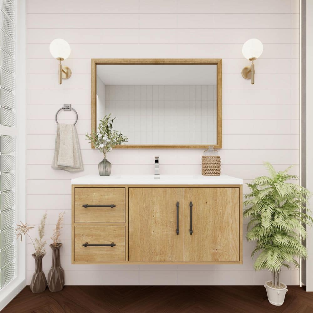Victoria 42 in. W x 20 in. D x 22 in. H Single Sink Floating Bath Vanity in Oak with White Acrylic Top price history on PriceWatchPro