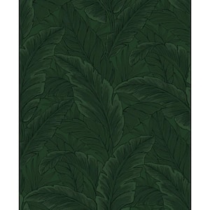57.5 sq. ft. Forest Green Gulf Tropical Leaves Unpasted Nonwoven Paper Wallpaper Roll