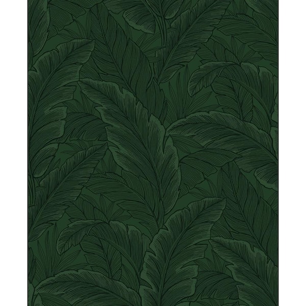 Seabrook Designs 57.5 sq. ft. Forest Green Gulf Tropical Leaves Unpasted Nonwoven Paper Wallpaper Roll