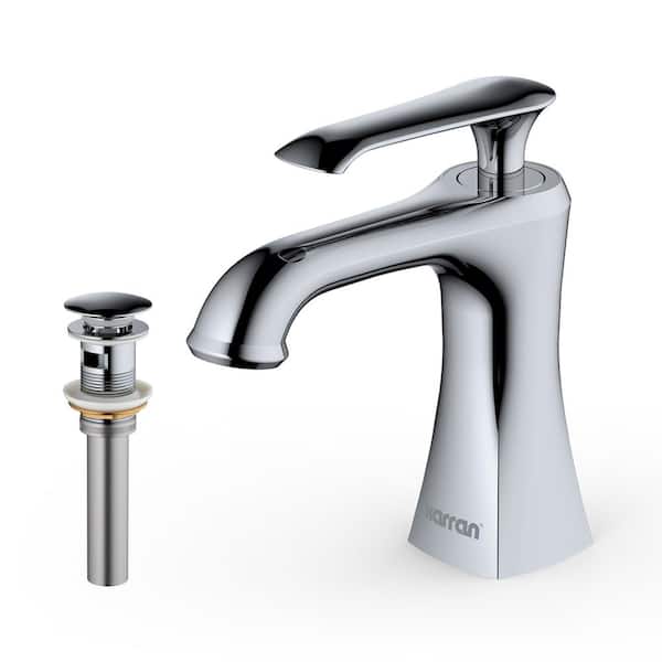 Karran Woodburn Single Handle Single Hole Basin Bathroom Faucet with Matching Pop-Up Drain in Chrome