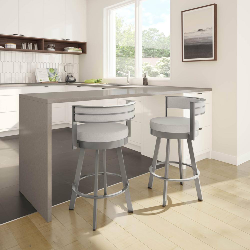 Light Gray Swivel Bar Stool with Metal Frame