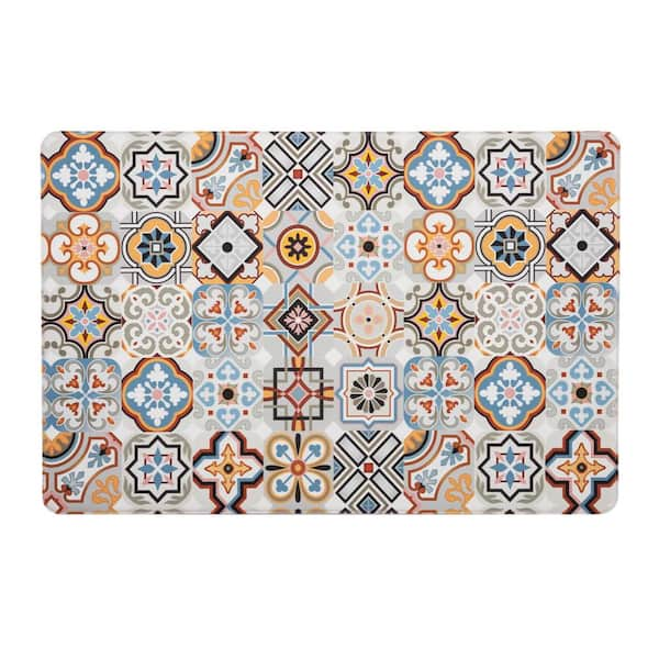 ALLINHOMIE Modern Tiles Multi-Colored 17 in. x 30 in. Comfort Anti-Fatigue Kitchen Mat