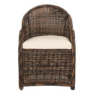 Newton Brown Wicker Outdoor Dining Chair with Beige Cushion