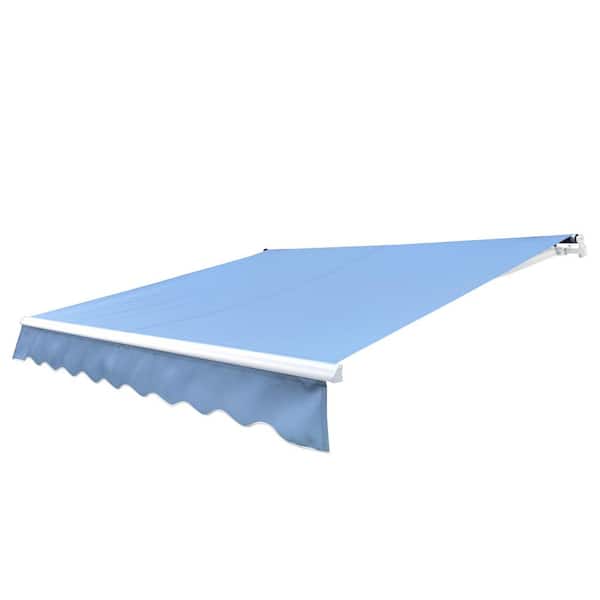 ALEKO 12 x 10 ft. Retractable Motorized Patio Awning - White Frame - Sky Blue Fabric
