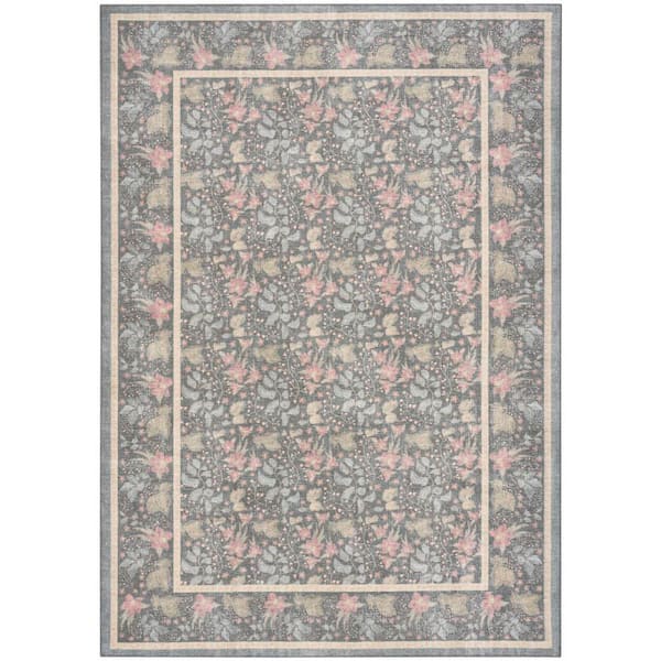 Botanical Washables Charcoal Multicolor 8 ft. x 10 ft. Floral Contemporary Area Rug