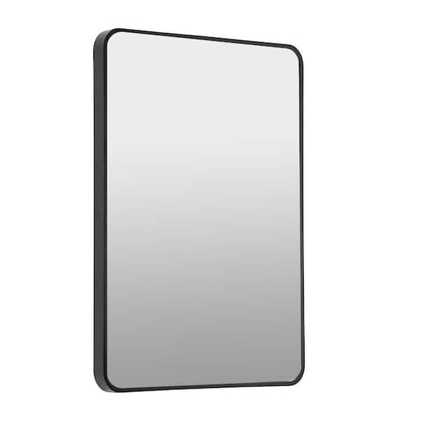 Unbranded 24 in. W x 36 in. H Rectangle Framed Black Metal Mirror, Rounded Corner Vanity Mirror, Wall Mounted