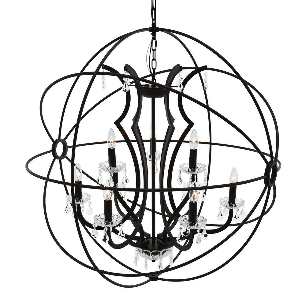Campechia 9-Light Brown Metal and Crystal Chandelier