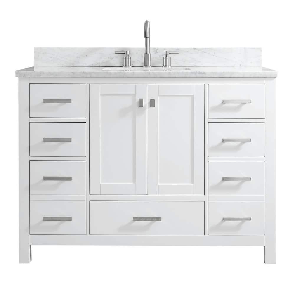 Astoria 48 in.W x 22 in.D x 35.4 in.H Free-standing Single Sink Bath Vanity in White with Straight Marble Vanity Top