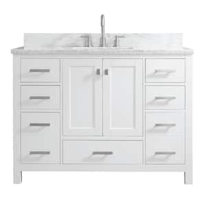 Astoria 48 in.W x 22 in.D x 35.4 in.H Free-standing Single Sink Bath Vanity in White with Straight Marble Vanity Top