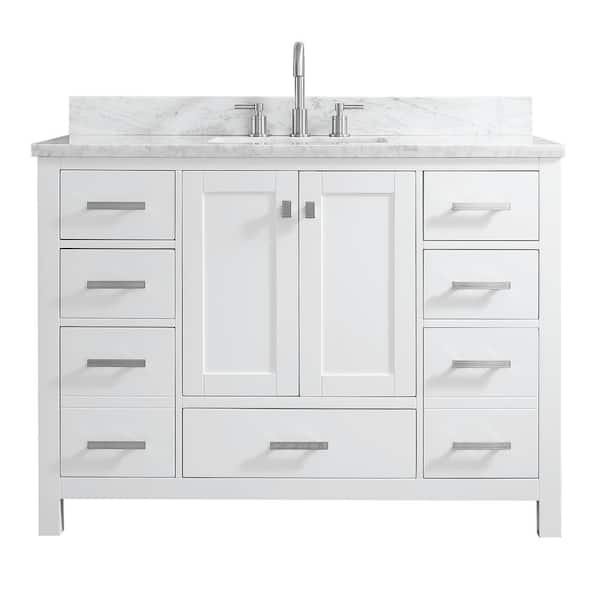 Unbranded Astoria 48 in.W x 22 in.D x 35.4 in.H Free-standing Single Sink Bath Vanity in White with Straight Marble Vanity Top