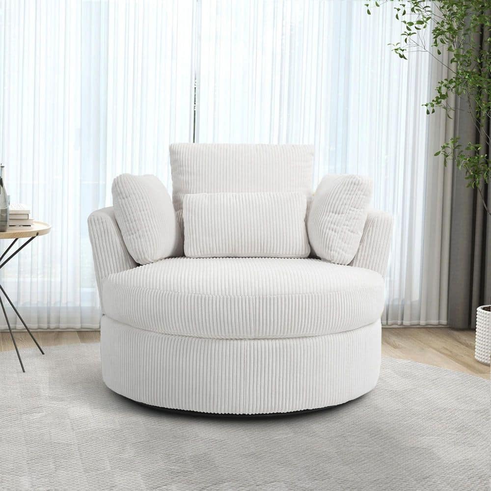 Uixe Beige Corduroy Fabric Upholstered 360° Swivel Accent