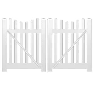 Hampshire 10 ft. W x 5 ft. H White Vinyl Picket Fence Double Gate Kit Includes Gate Hardware