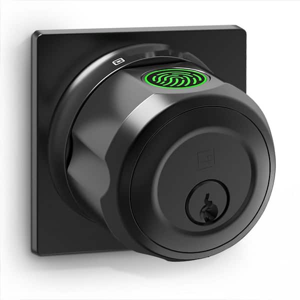 3-in-1 Aluminum Smart Lock Deadbolt Biometric & Key Access in Black, Square
