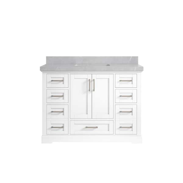 Willow Collections Boston 48 in. W x 22 in. D x 36 in. H Single Sink Bath Vanity in White with 2 in. Pearl Gray Qt. Top