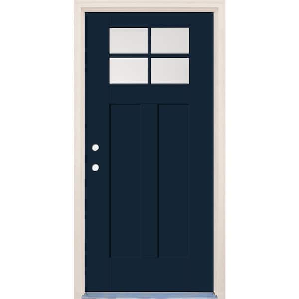 Builders Choice 36 in. x 80 in. Right-Hand 4-Lite Clear Glass Indigo Painted Fiberglass Prehung Front Door with 6-9/16 in. Frame