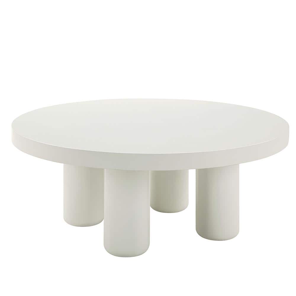 Sanat White Round Wood Coffee Table with Cylindrical Legs