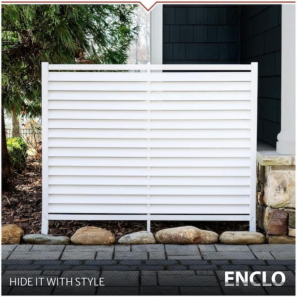 4 ft. H x 5 ft. W Savannah Louvered No Dig White Vinyl Decorative Privacy Flat Top Fence Panel Screen Kit