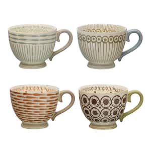 10 oz. Multicolor Stoneware Mugs with Painted Patterns (Set of 4)