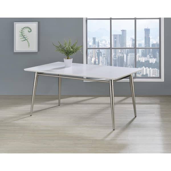 Brooklyn 42 in. White Rectangle MDF Coffee Table with Brushed Nickel Legs