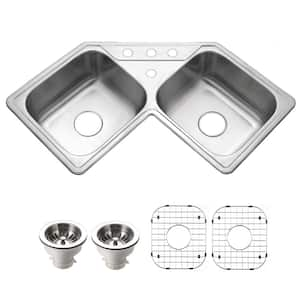 Houzer 33 in. Stainless Steel Drop-in 1 Hole Single Bowl Kitchen Sink Includes Strainer and Grid - PGS-3122-1-C