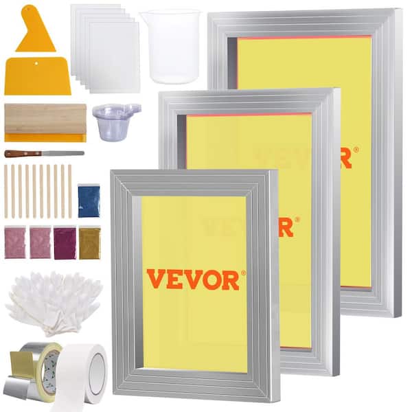 VEVOR Screen Printing Kit, 3-Pieces Aluminum Silk Screen Printing Frames 6 x 10/8 x 12/10 x 14 in. 110-Count Mesh
